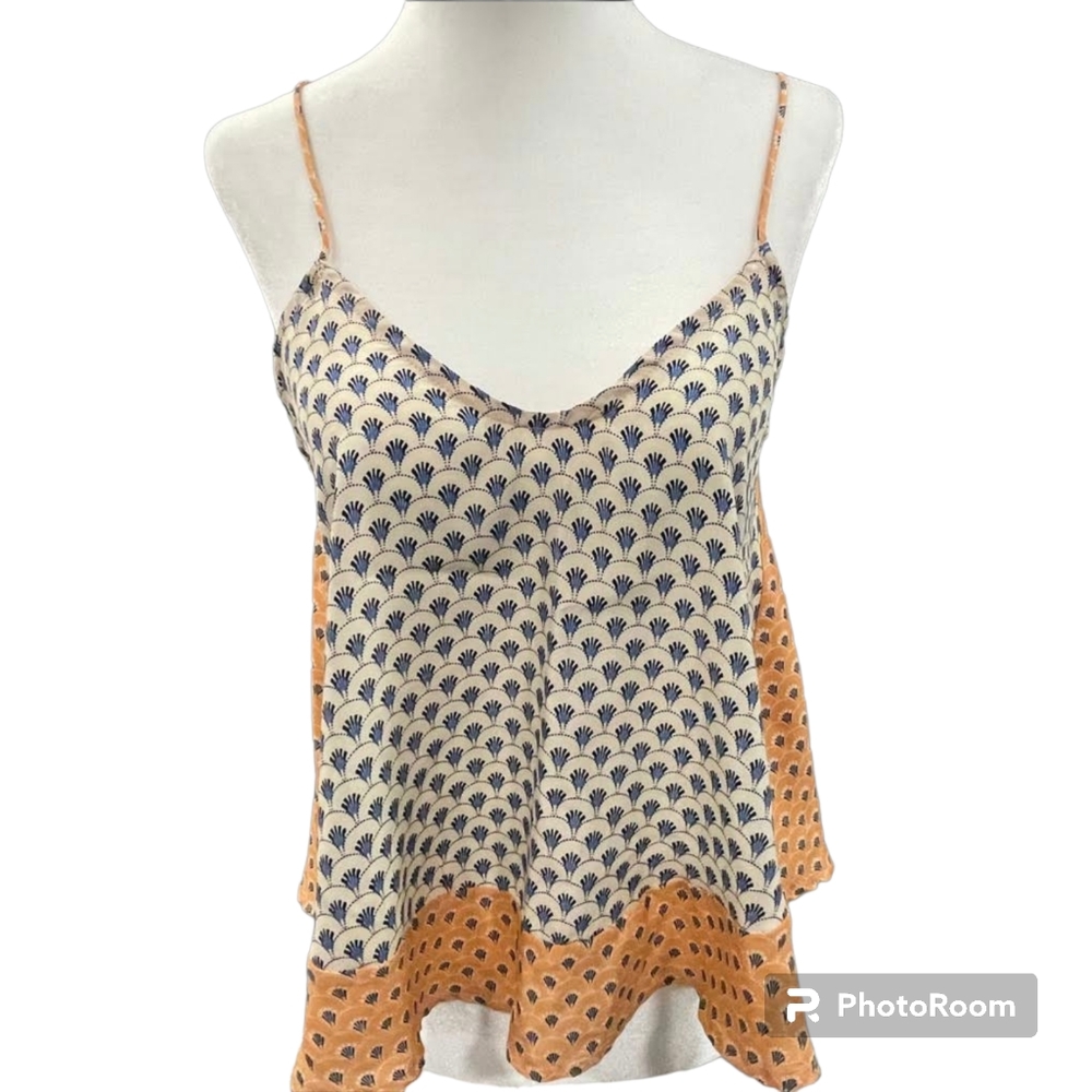 Elodie Top Women's Sz M Blue Orange  Cropped Cami Tank lite Flowing Summer Shirt
